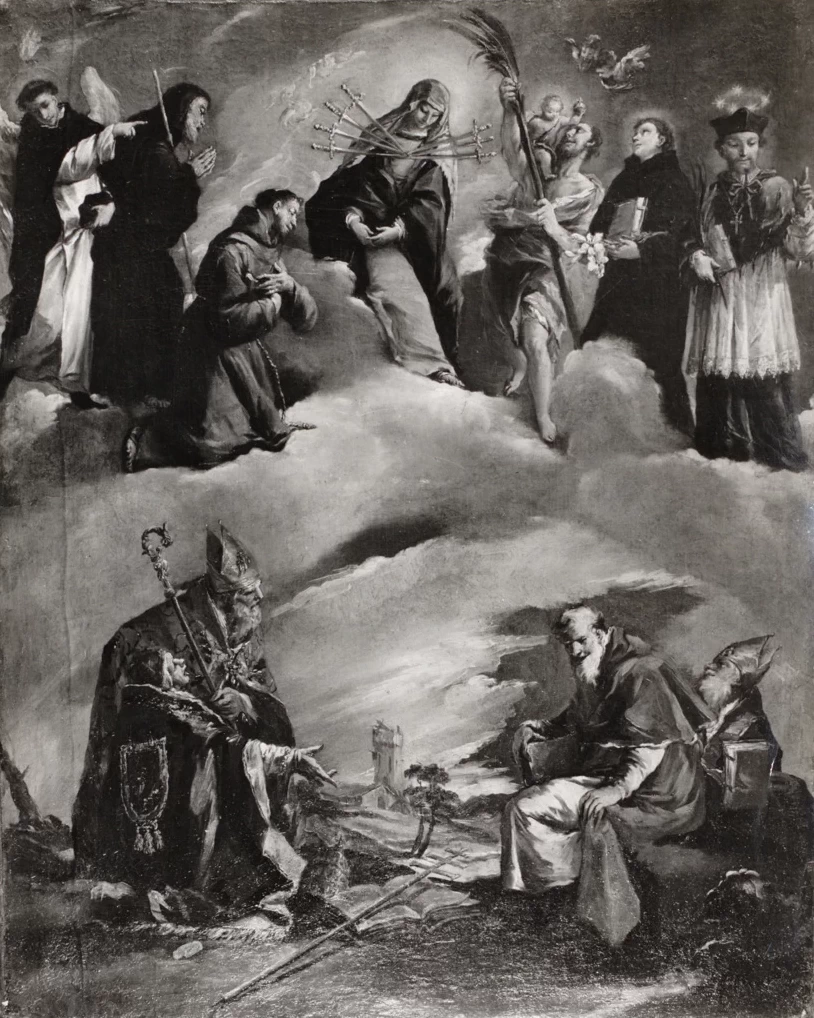 La Madonna dei sette dolori tra Santi e i quattro Dottori della Chiesa - Akademie der Bildenden Künste, Gemäldegalerie, Vienna